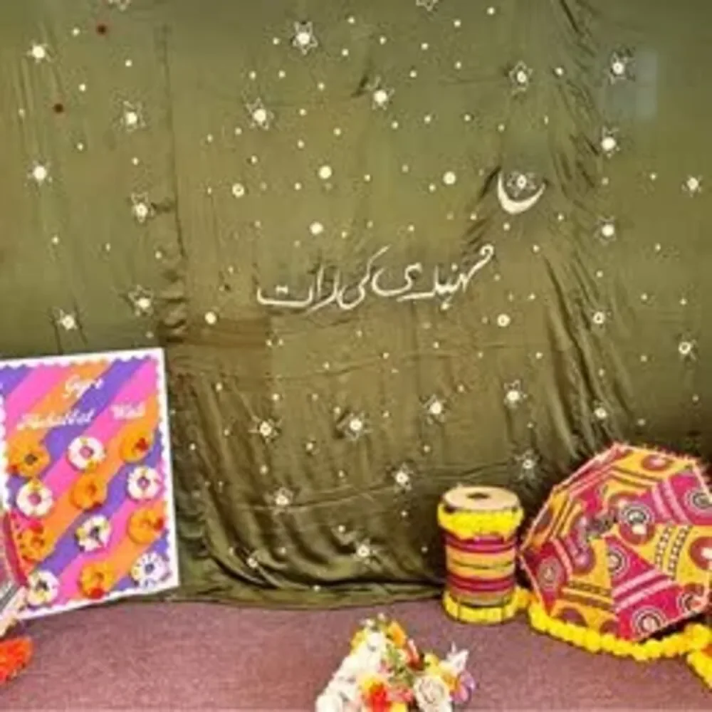 WEDDING MEHNDI KI RAAT SILK BACKDROP VINTAGE DESIGN HANDMADE